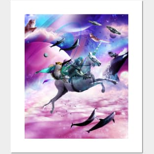 Frog Bearded Dragon Squirrel On Rainbow Unicorn Posters and Art